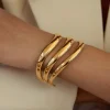 Layered Gold Plated Stainless Steel Cuff Bracelets Irregular Geometric Chunky Bracelet  Bangle Fashion Jewelry for Lady