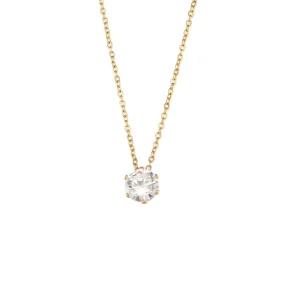Elegant Cubic Zircon Round Pendant Gold Plated Necklace Women's Jewelry