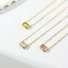 Geometric Square Cubic Zirconia Pendant 14K Gold Plated Stainless Steel Zircon Gem Necklace for Women