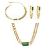 Trendy Emerald Zircon Three Piece Set Retro Small square Decorations Fashion Jewelry Set for Women 2025