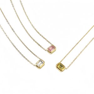 14K Gold Plated Square Zircon Stainless Steel Pendant Necklace Women